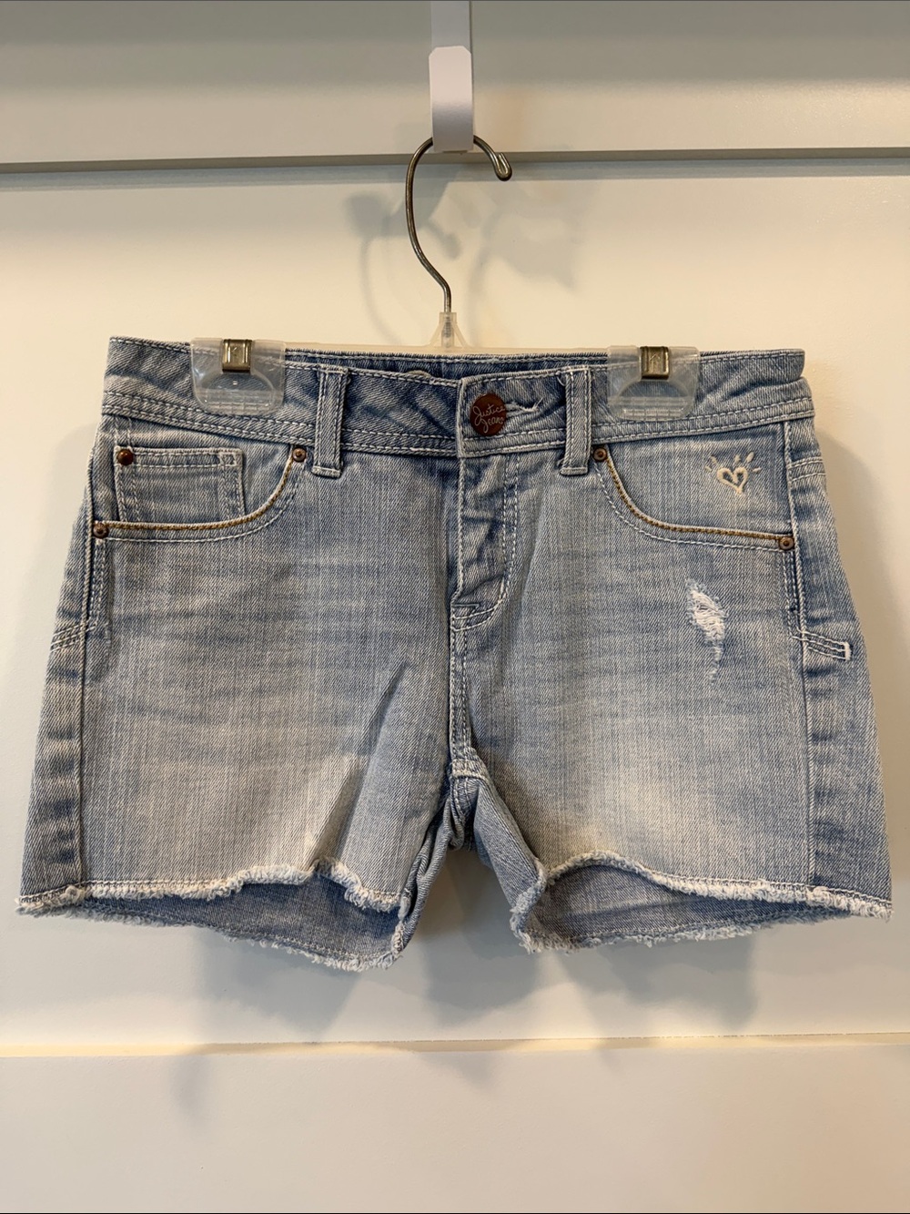 Justice Light Blue Distressed Denim Shorts